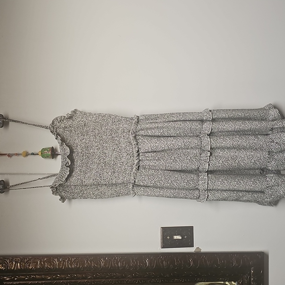 Sienna Sky Black & Beige Speckled Lined Smocked Dress